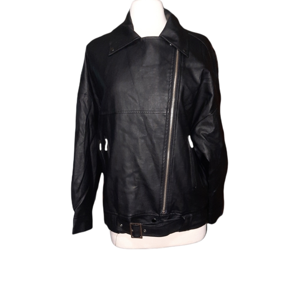 Chuu Faux Leather Moto Jacket Riding Coat Biker Black Woman XL. Dimensio…